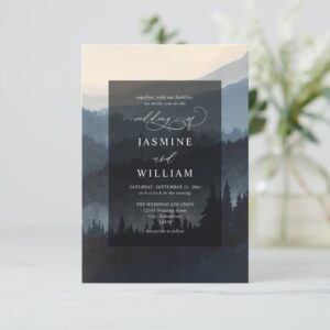 Mountain Rustic Forest Budget QR Code Wedding Invitation