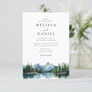 Mountain Rustic Forest Budget QR Code Wedding Invitation