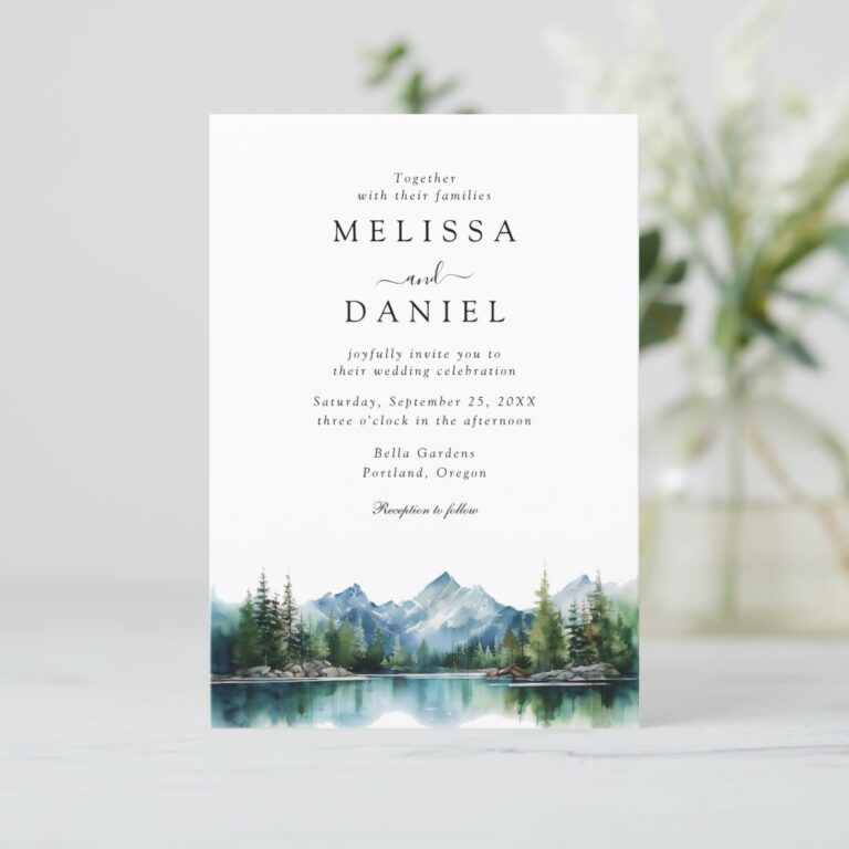 Mountain Rustic Forest Budget QR Code Wedding Invitation