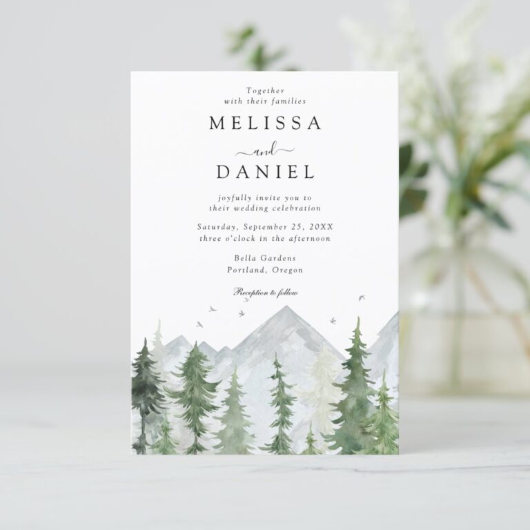 Mountain Rustic Forest Budget QR Code Wedding Invitation