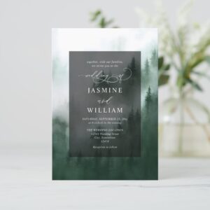 Mountain Rustic Forest Budget QR Code Wedding Invitation