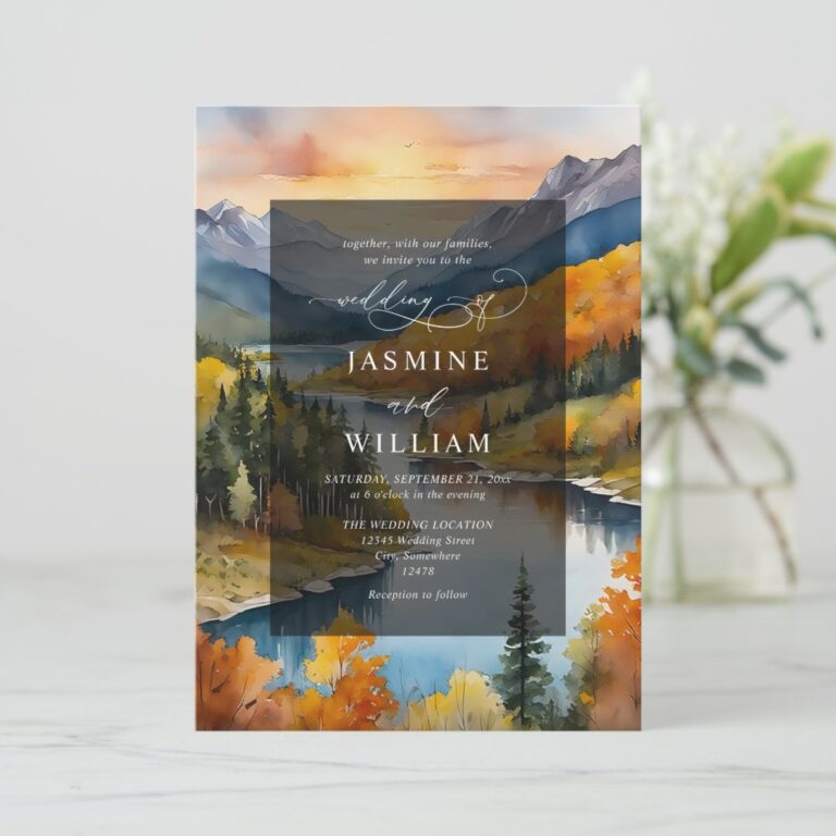 Mountain Rustic Forest Budget QR Code Wedding Invitation