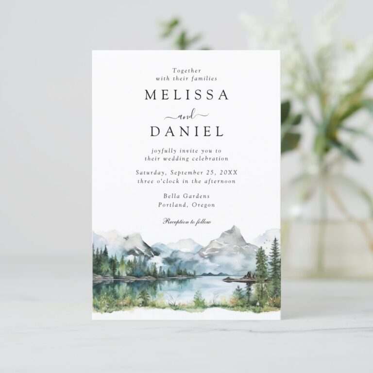 Mountain Forest Rustic Budget QR Code Wedding Invitation