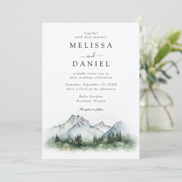 Mountain Forest Rustic Budget QR Code Wedding Invitation