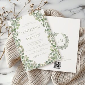 Elegant Eugalyptus Greenery Wreath Wedding Invitation