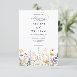 Wildflowers Elegant Modern Budget QR Code Wedding Invitation