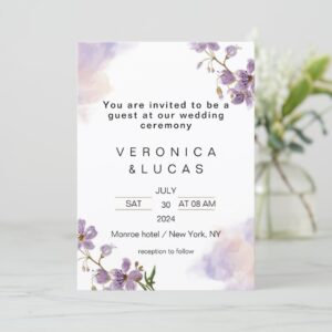 White Purple Floral Wedding Invitation