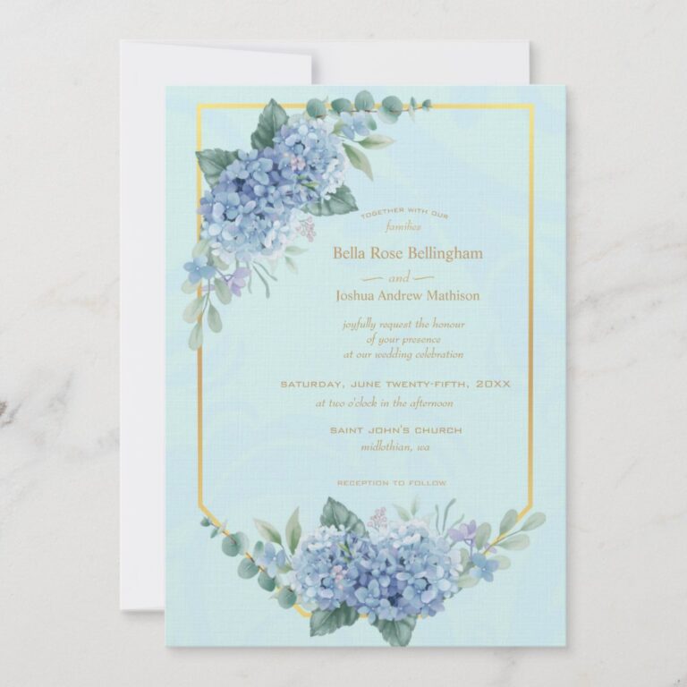 Blue Hydrangeas in Frame Wedding in Blue Invitation