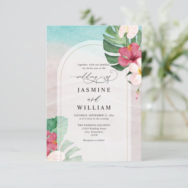 Watercolor Tropical Beach Budget QR Code Wedding Invitation