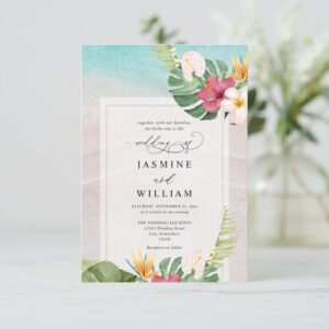 Watercolor Tropical Beach Budget QR Code Wedding Invitation