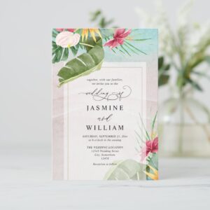 Watercolor Tropical Beach Budget QR Code Wedding Invitation