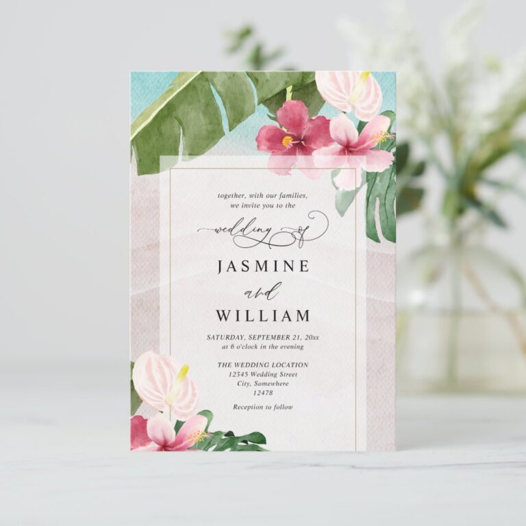 Watercolor Tropical Beach Budget QR Code Wedding Invitation