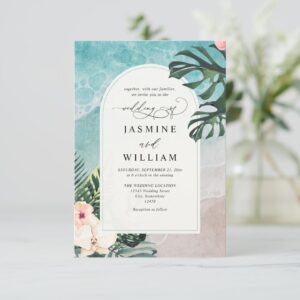 Watercolor Tropical Beach Budget QR Code Wedding Invitation