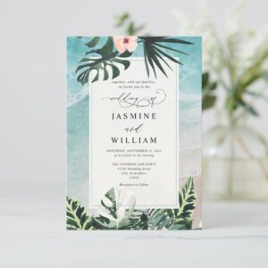 Watercolor Tropical Beach Budget QR Code Wedding Invitation