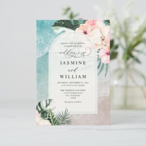 Watercolor Tropical Beach Budget QR Code Wedding Invitation