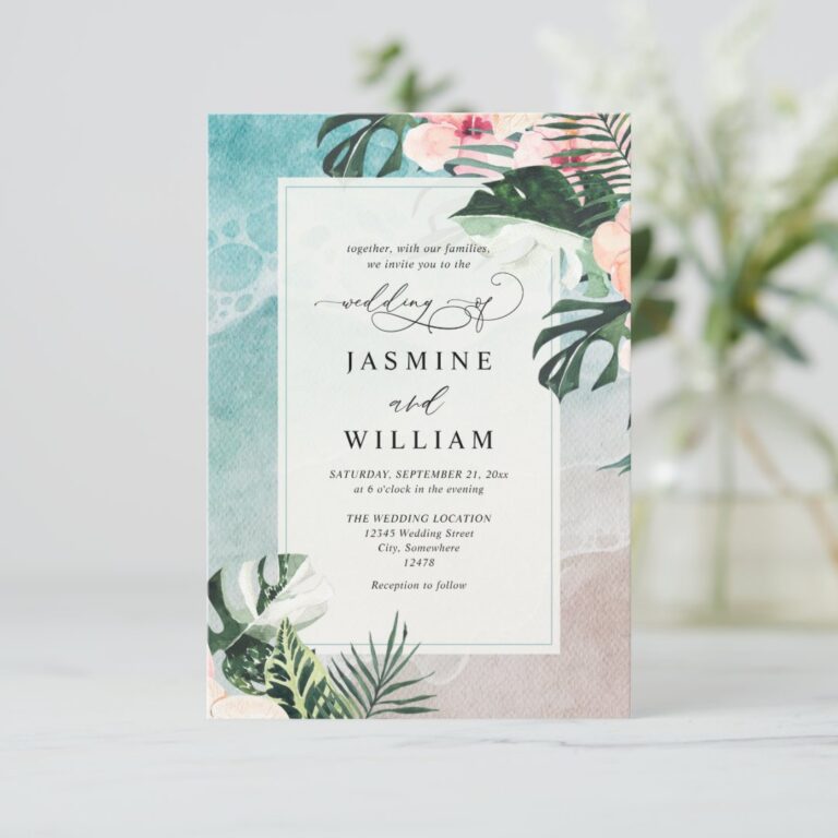 Watercolor Tropical Beach Budget QR Code Wedding Invitation