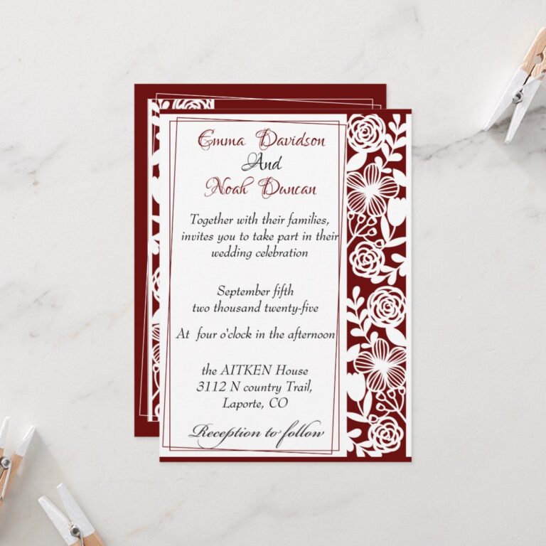 Open-Work Elegant Maroon Wedding Invitation Card