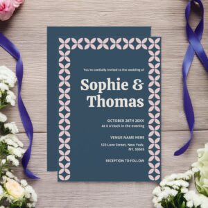 Elegant Retro Navy Blush Geometric Wedding Invitation