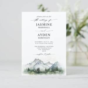 Mountain Forest Rustic Budget QR Code Wedding Invitation