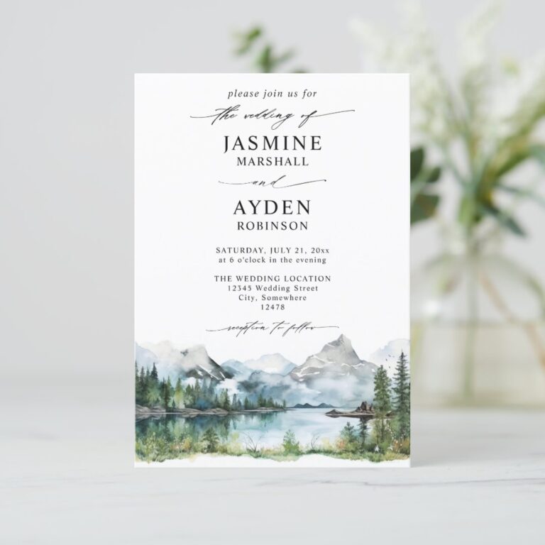 Mountain Forest Rustic Budget QR Code Wedding Invitation