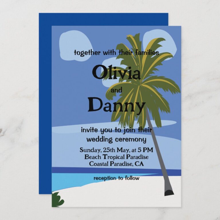 Beach Palm Tree Summer Tropical Beach Wedding Invitation