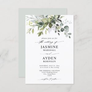 Eucalyptus Elegant Rustic Budget QR Code Wedding Invitation