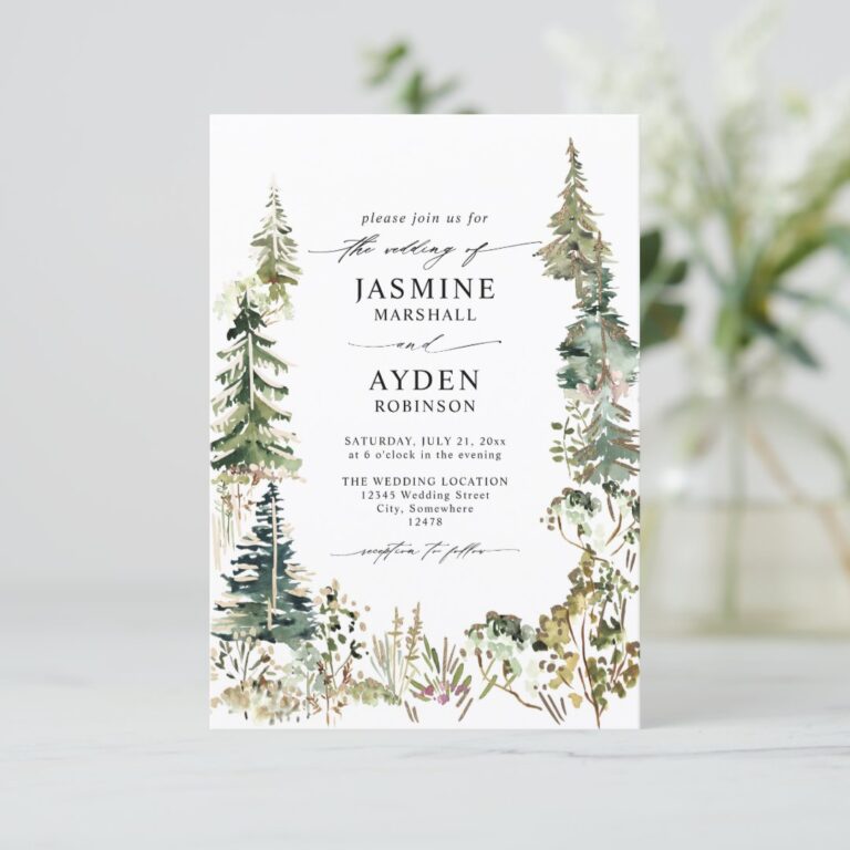 Outdoors Forest Rustic Budget QR Code Wedding Invitation