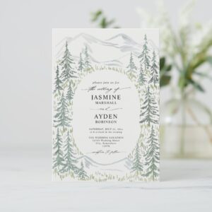 Mountain Forest Rustic Budget QR Code Wedding Invitation