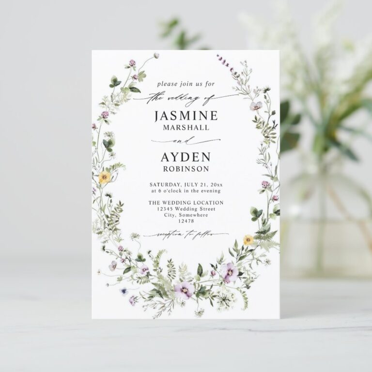 Wildflowers Elegant Modern Budget QR Code Wedding Invitation