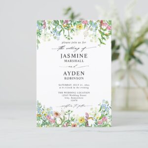 Wildflowers Elegant Modern Budget QR Code Wedding Invitation