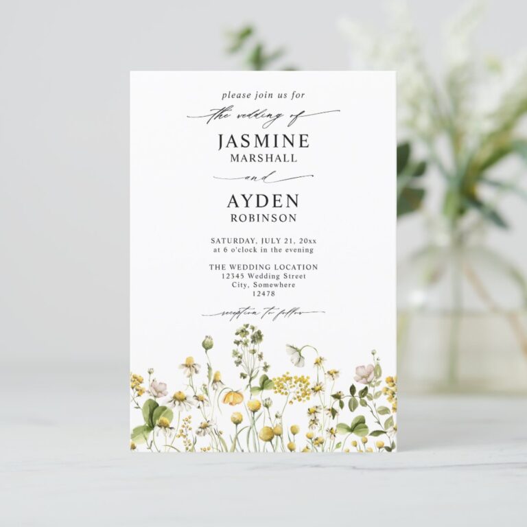 Wildflowers Elegant Modern Budget QR Code Wedding Invitation