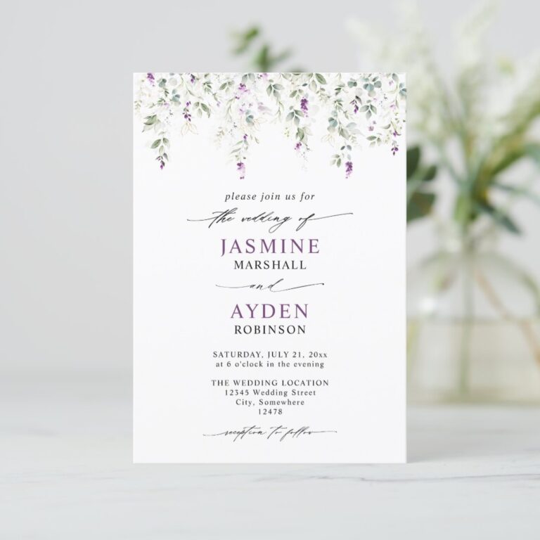 Wildflowers lavender Rustic Budget QR Code Wedding Invitation