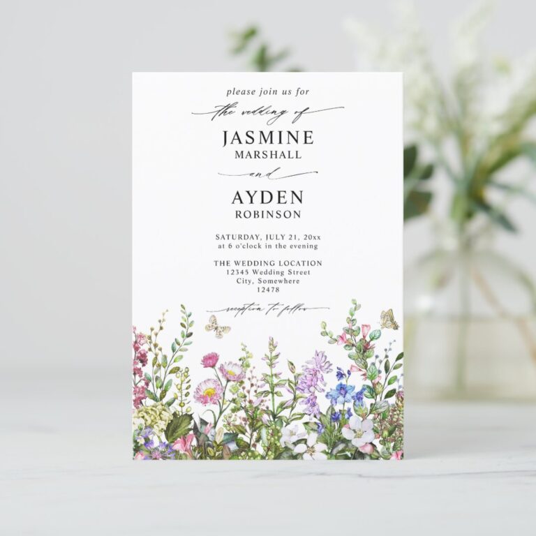 Wildflowers Elegant Modern Budget QR Code Wedding Invitation