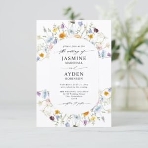 Wildflowers Elegant Modern Budget QR Code Wedding Invitation