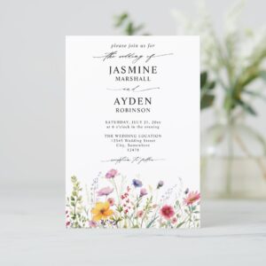 Wildflowers Elegant Modern Budget QR Code Wedding Invitation