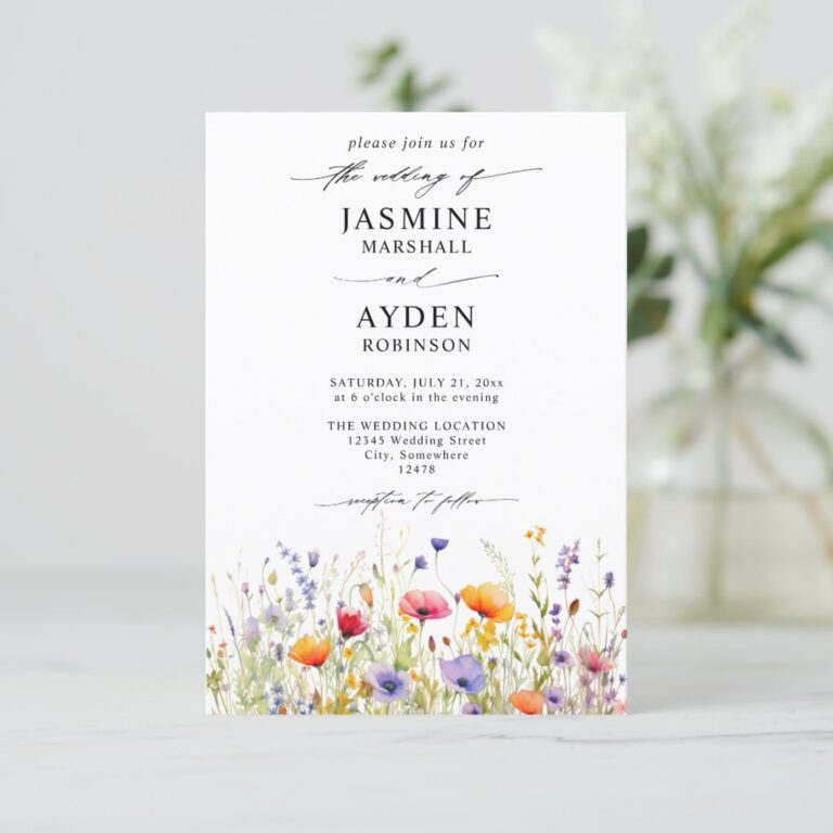 Wildflowers Elegant Modern Budget QR Code Wedding Invitation