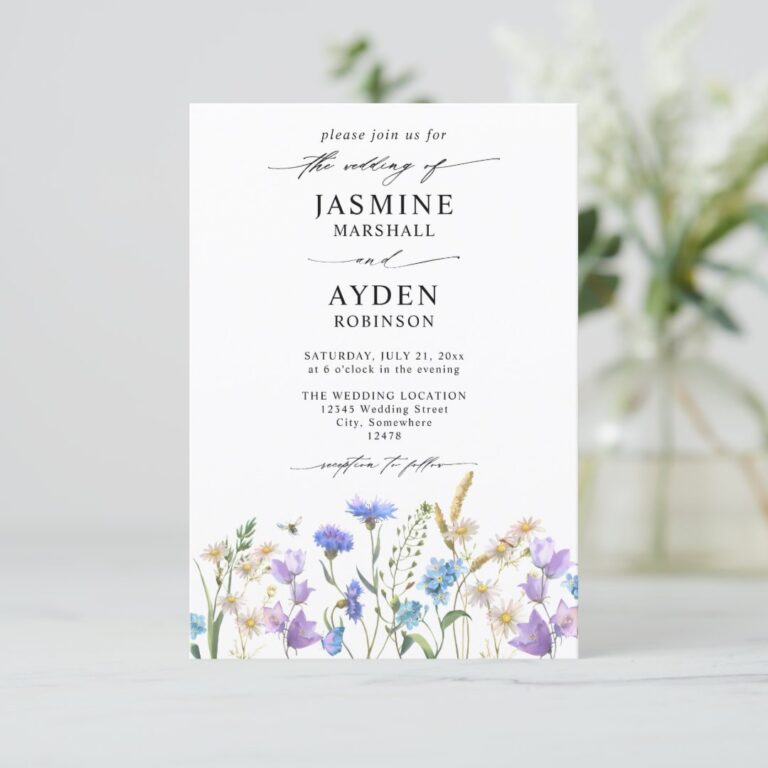 Wildflowers Elegant Modern Budget QR Code Wedding Invitation