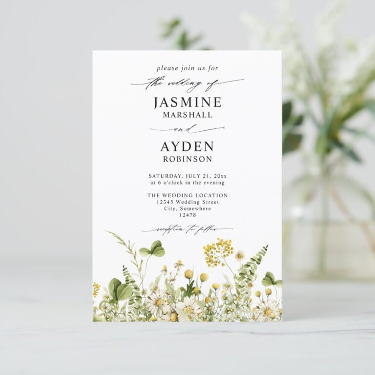 Wildflowers Elegant Modern Budget QR Code Wedding Invitation