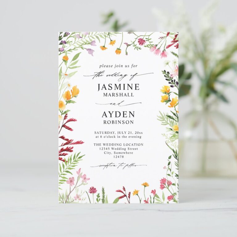 Wildflowers Elegant Modern Budget QR Code Wedding Invitation