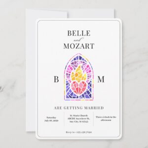 Purple burning heart stained glass art wedding invitation