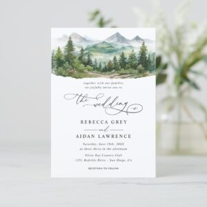 Mountain Forest Rustic Budget QR Code Wedding Invitation