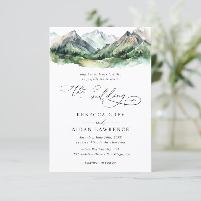 Mountain Forest Rustic Budget QR Code Wedding Invitation