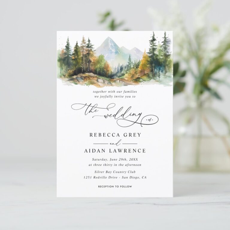 Mountain Forest Rustic Budget QR Code Wedding Invitation