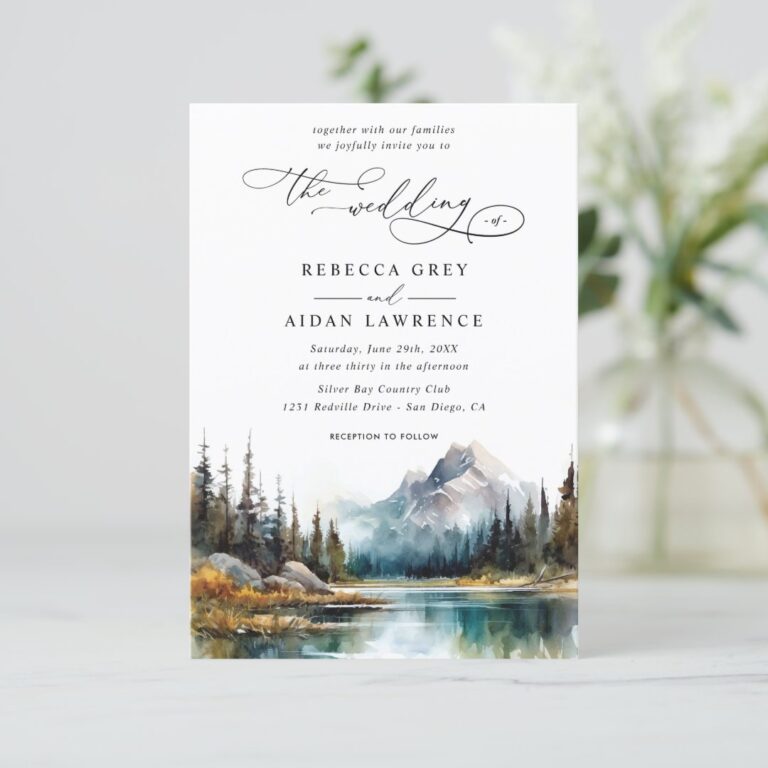 Mountain Forest Rustic Budget QR Code Wedding Invitation