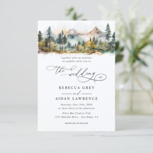 Mountain Forest Rustic Budget QR Code Wedding Invitation