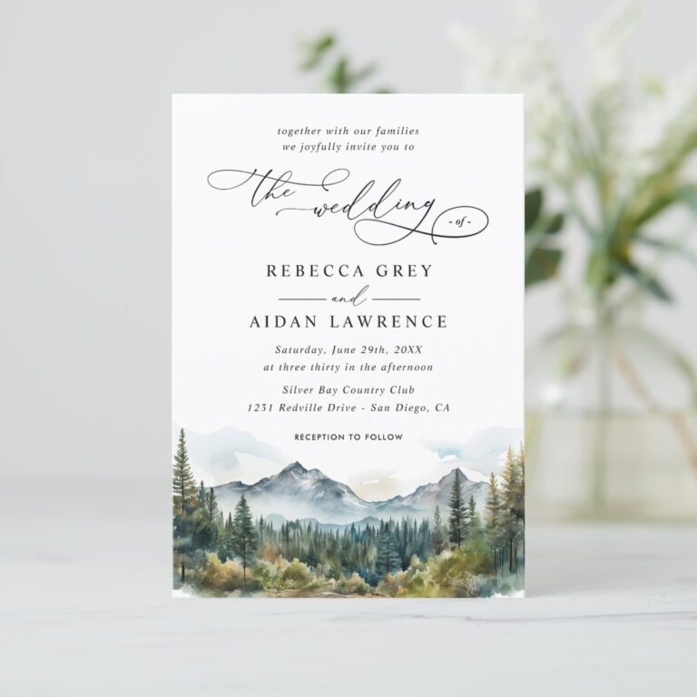 Mountain Forest Rustic Budget QR Code Wedding Invitation