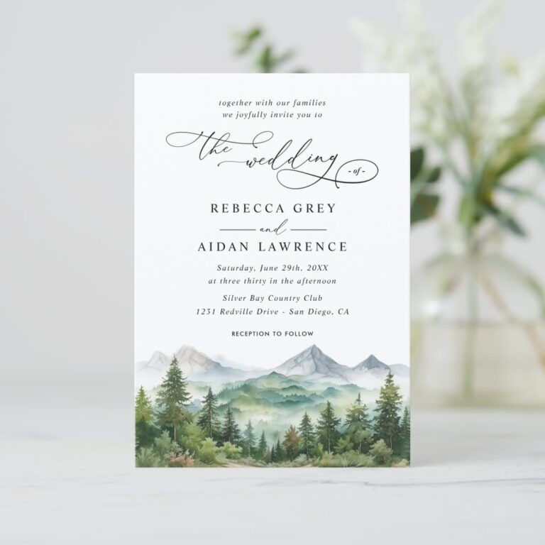 Mountain Forest Rustic Budget QR Code Wedding Invitation