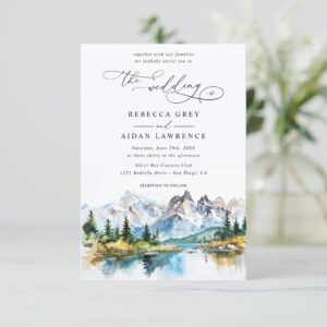 Mountain Forest Rustic Budget QR Code Wedding Invitation