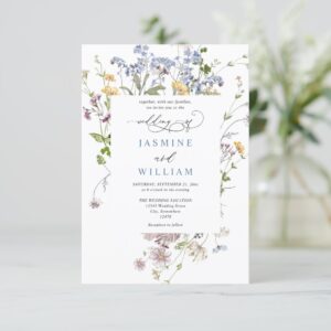 Wildflowers Elegant Modern Budget QR Code Wedding Invitation