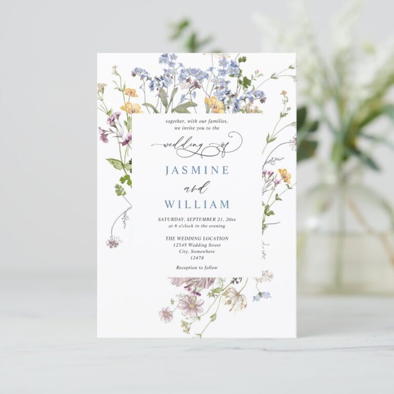 Wildflowers Elegant Modern Budget QR Code Wedding Invitation